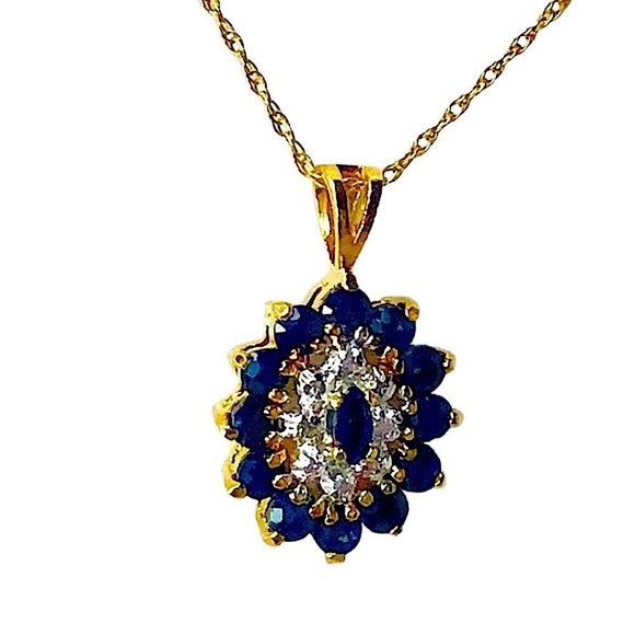 Sapphire and Diamond Vermeil Pendant & 14kt Yellow Gold Spring Clasp Necklace - Picture 16 of 16